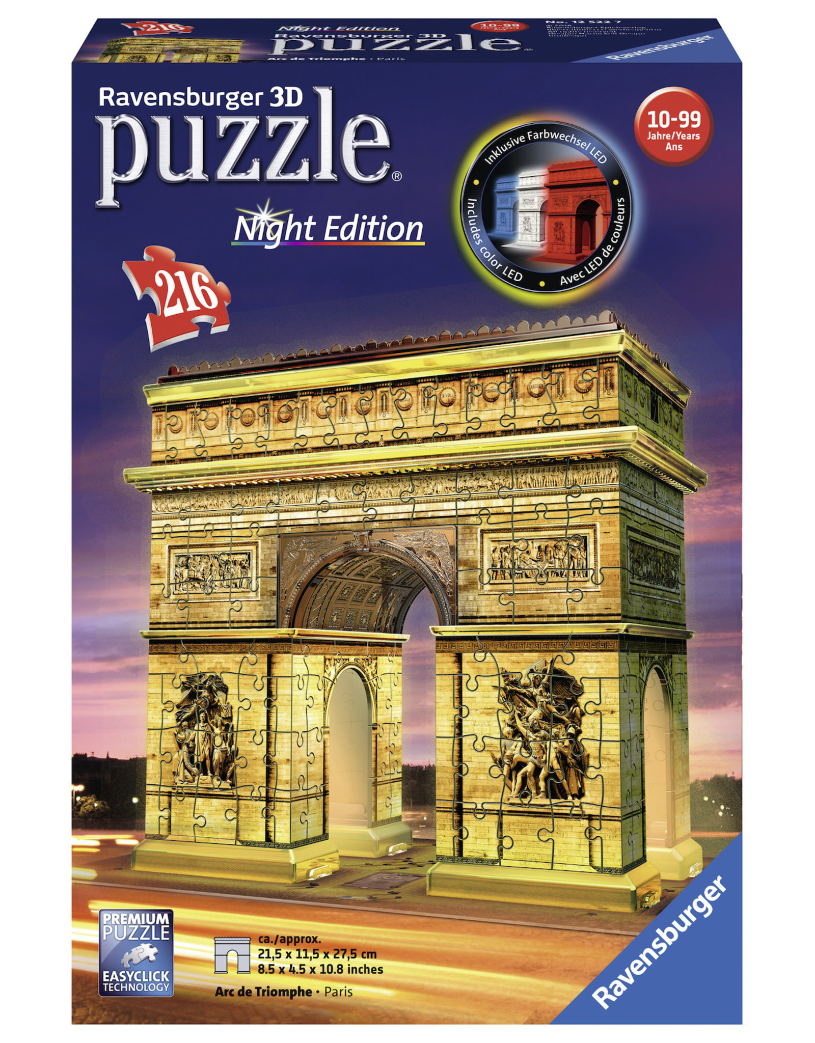 Ravensburger Ravensburger 3D Puzzel 125227 Arc De Triomphe Night Edition - 216 Stukjes