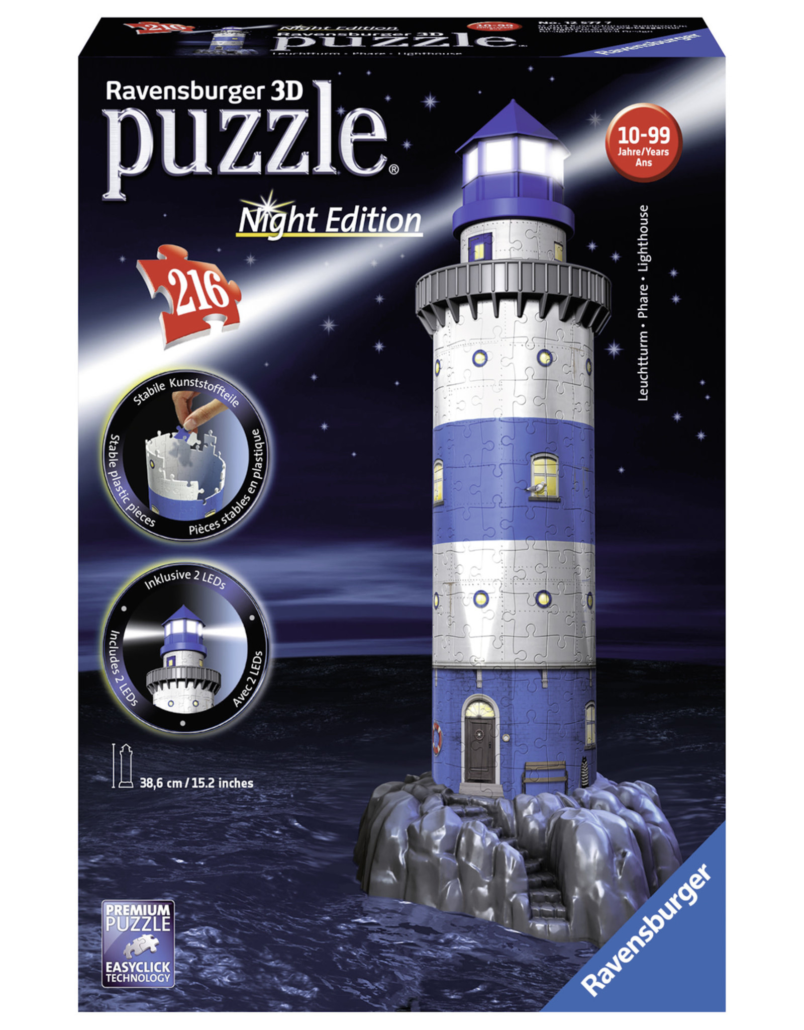 Ravensburger Ravensburger 3D Puzzel 125777 Vuurtoren bij Nacht - 216 Stukjes