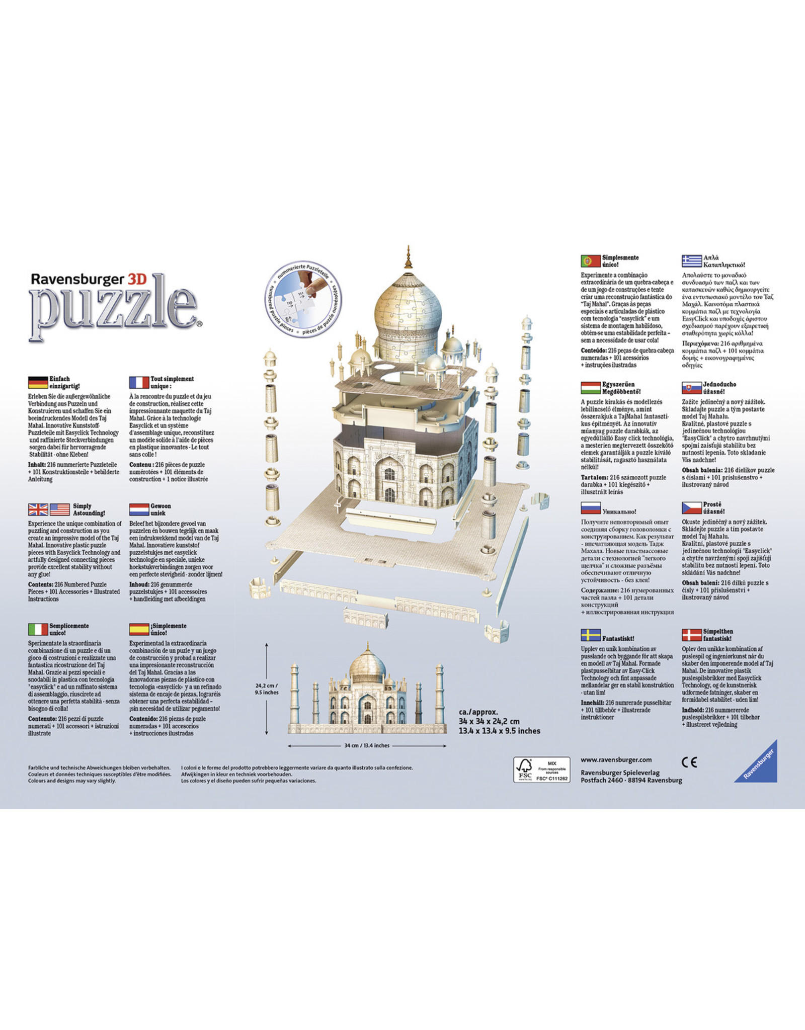 Ravensburger Ravensburger 3D Puzzel 125647 Taj Mahal - 216 Stukjes