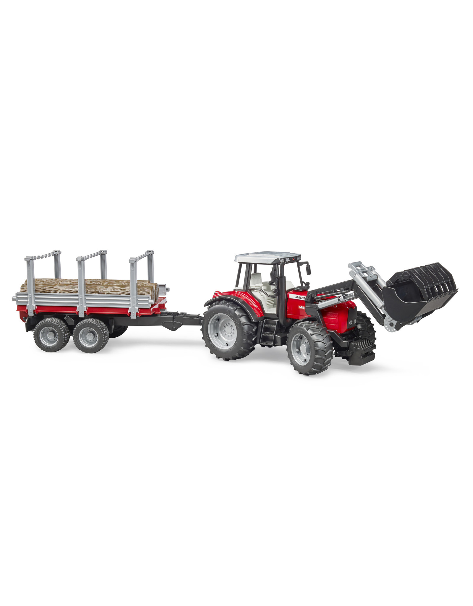 Bruder Bruder 02046 Massey Ferguson 7480 met Voorlader en Houtaanhanger