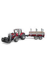 Bruder Bruder 02046 Massey Ferguson 7480 met Voorlader en Houtaanhanger