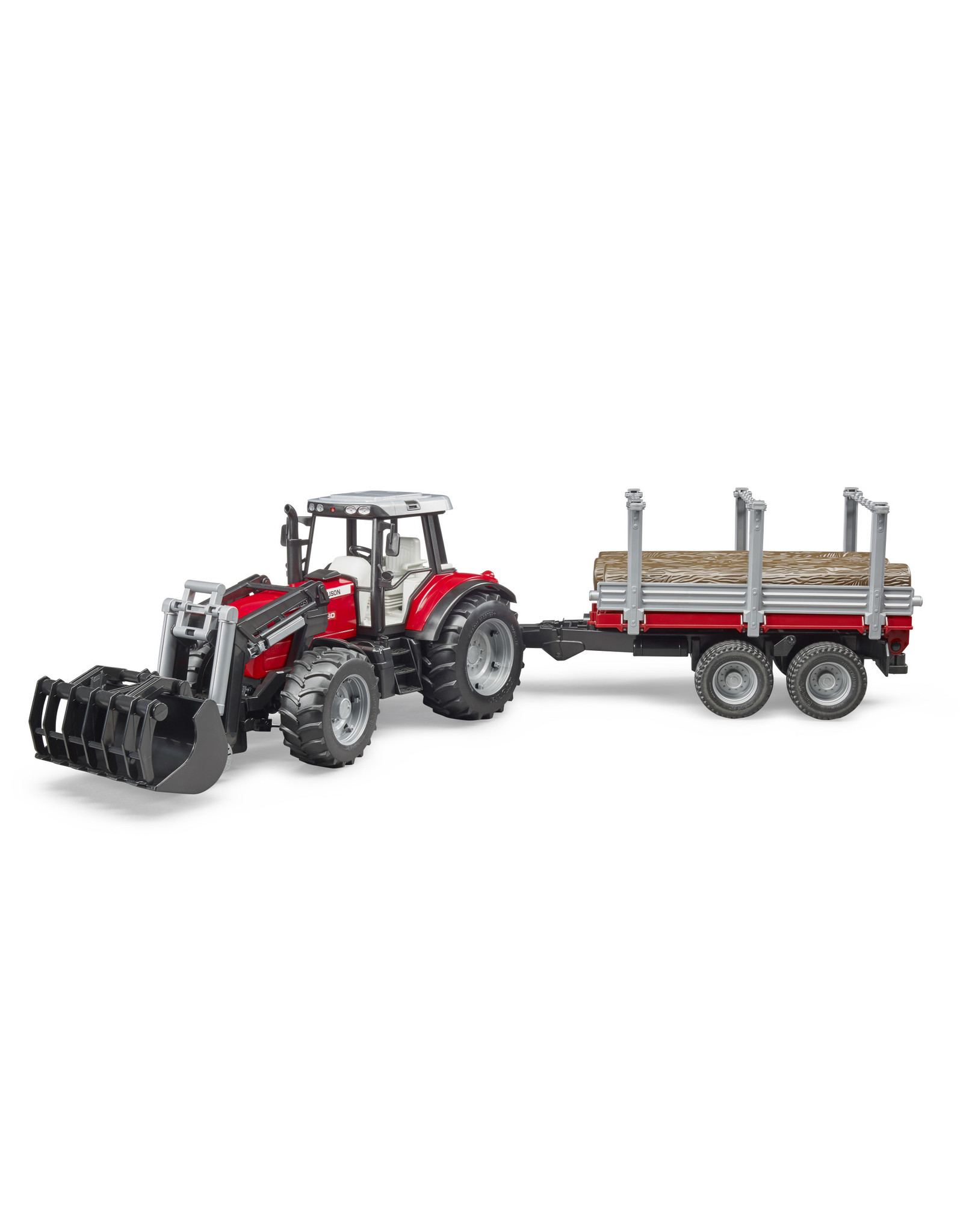 Bruder Bruder 02046 Massey Ferguson 7480 met Voorlader en Houtaanhanger