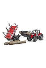 Bruder Bruder 02046 Massey Ferguson 7480 met Voorlader en Houtaanhanger