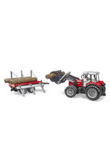 Bruder Bruder 02046 Massey Ferguson 7480 met Voorlader en Houtaanhanger