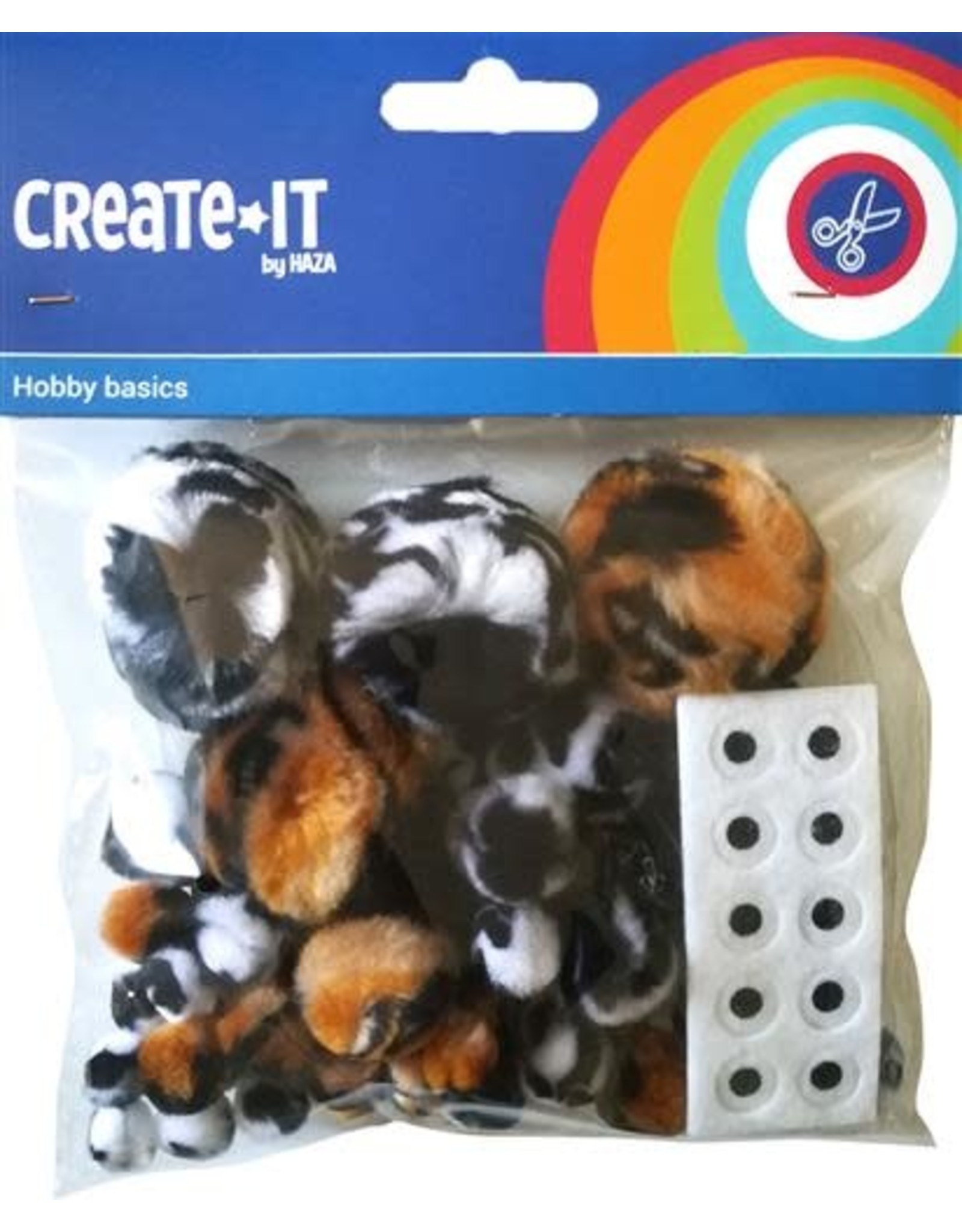 Create-It Haza Create-It 60 stuks  Pompoms Animal mix + oogjes