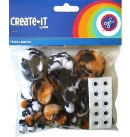 Create-It Haza Create-It 60 stuks  Pompoms Animal mix + oogjes