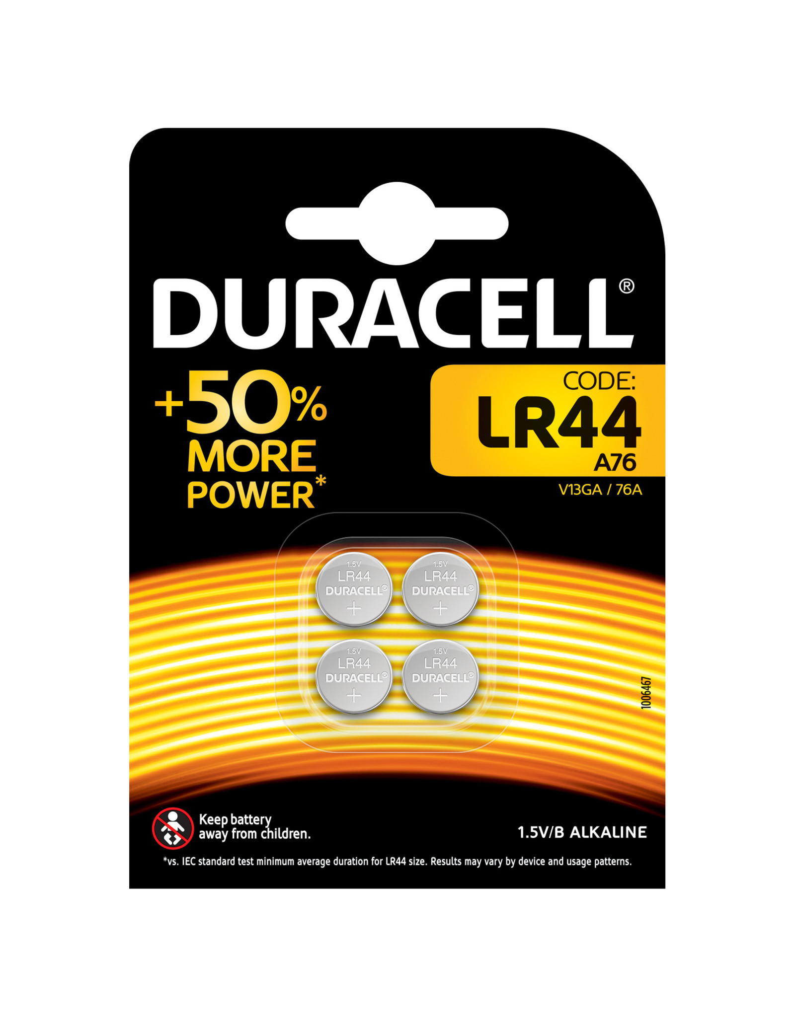 Duracell Duracell knoopcel alkaline LR44 blister 4