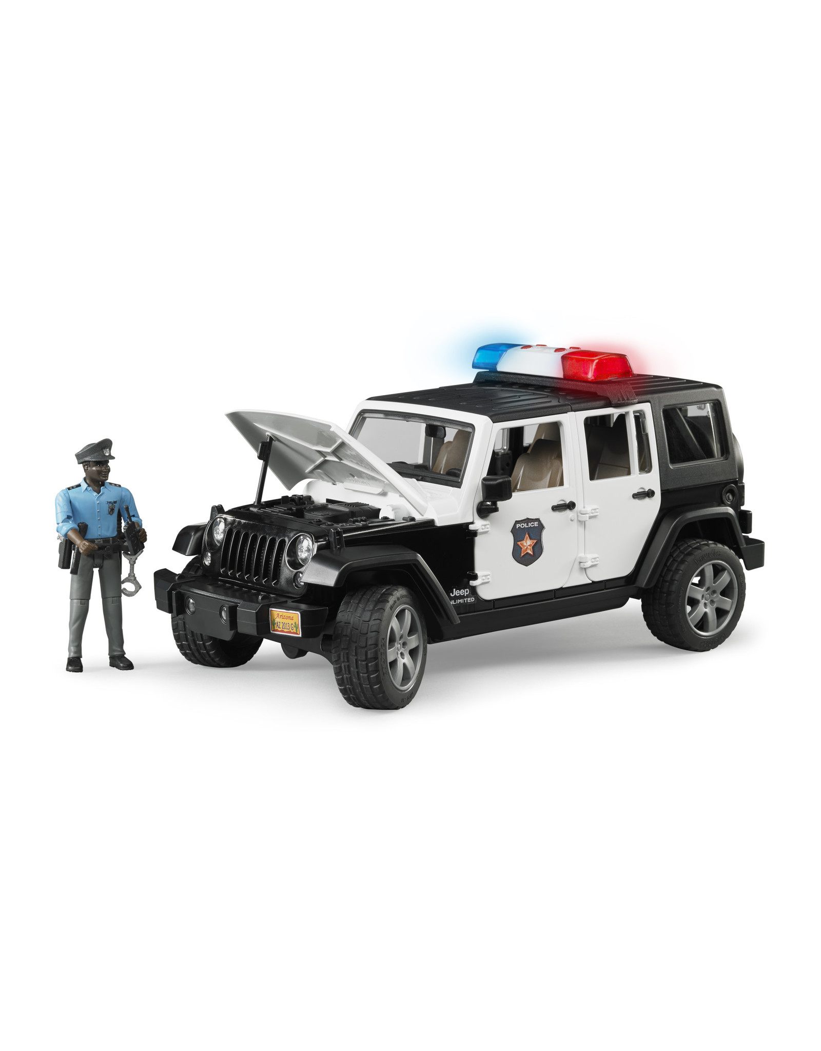 Bruder Bruder 02527 Jeep Wrangler Unlimited Rubicon Politieauto met Agent (1:16) + Licht- en Geluidsmodule