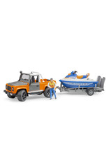 Bruder Bruder 02599 Land Rover Defender Pick-Up met Aanhanger, Waterscooter en Bestuurder (1:16)