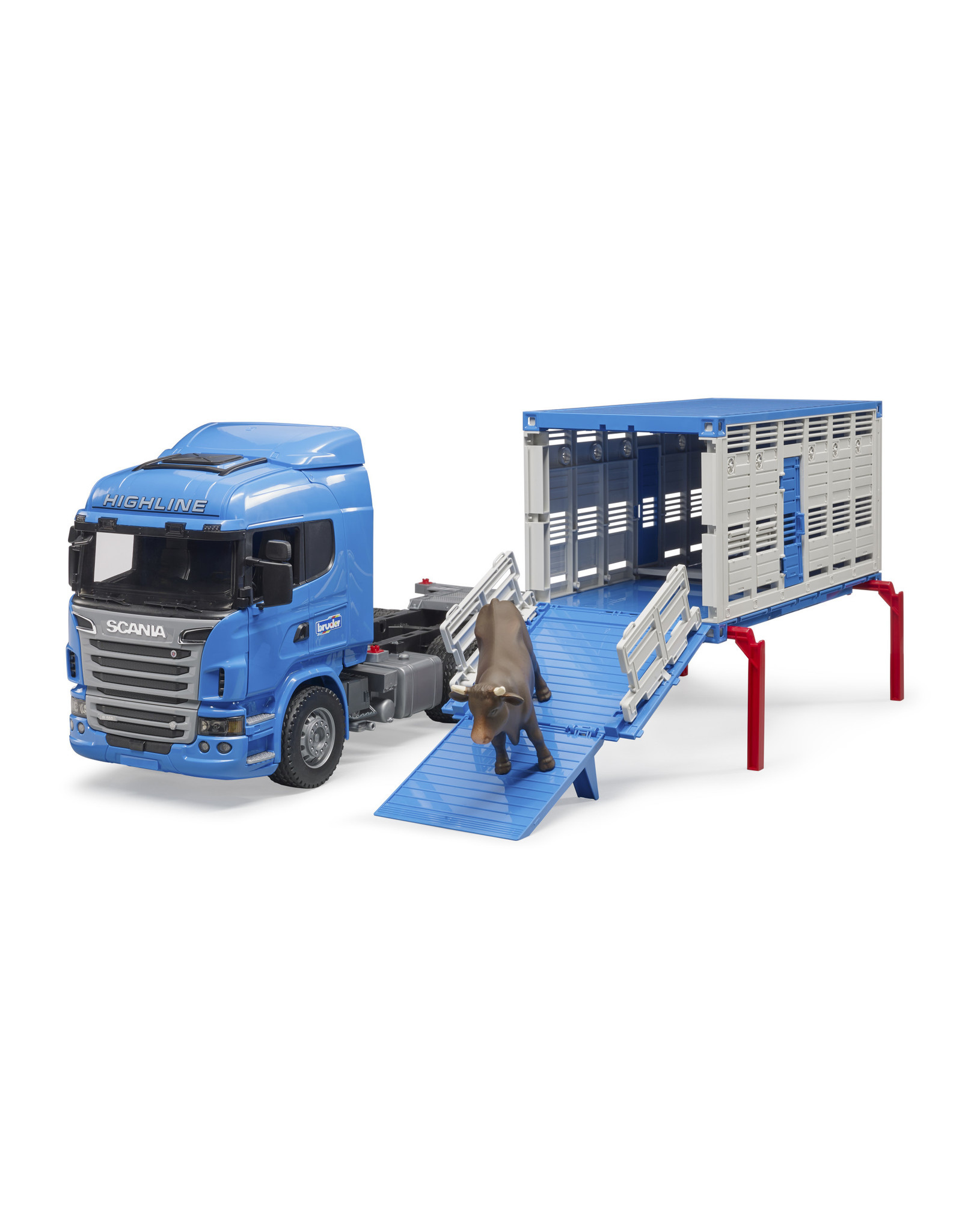 Bruder Bruder 03549 Scania R-serie Veetransportwagen met 1 Koe (1:16)