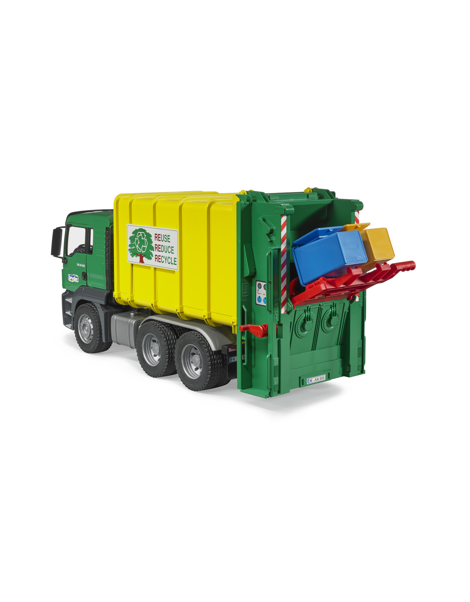 Bruder Bruder 03764 MAN TGS Vuilniswagen met Achterlader, Geel/Groen (1:16)