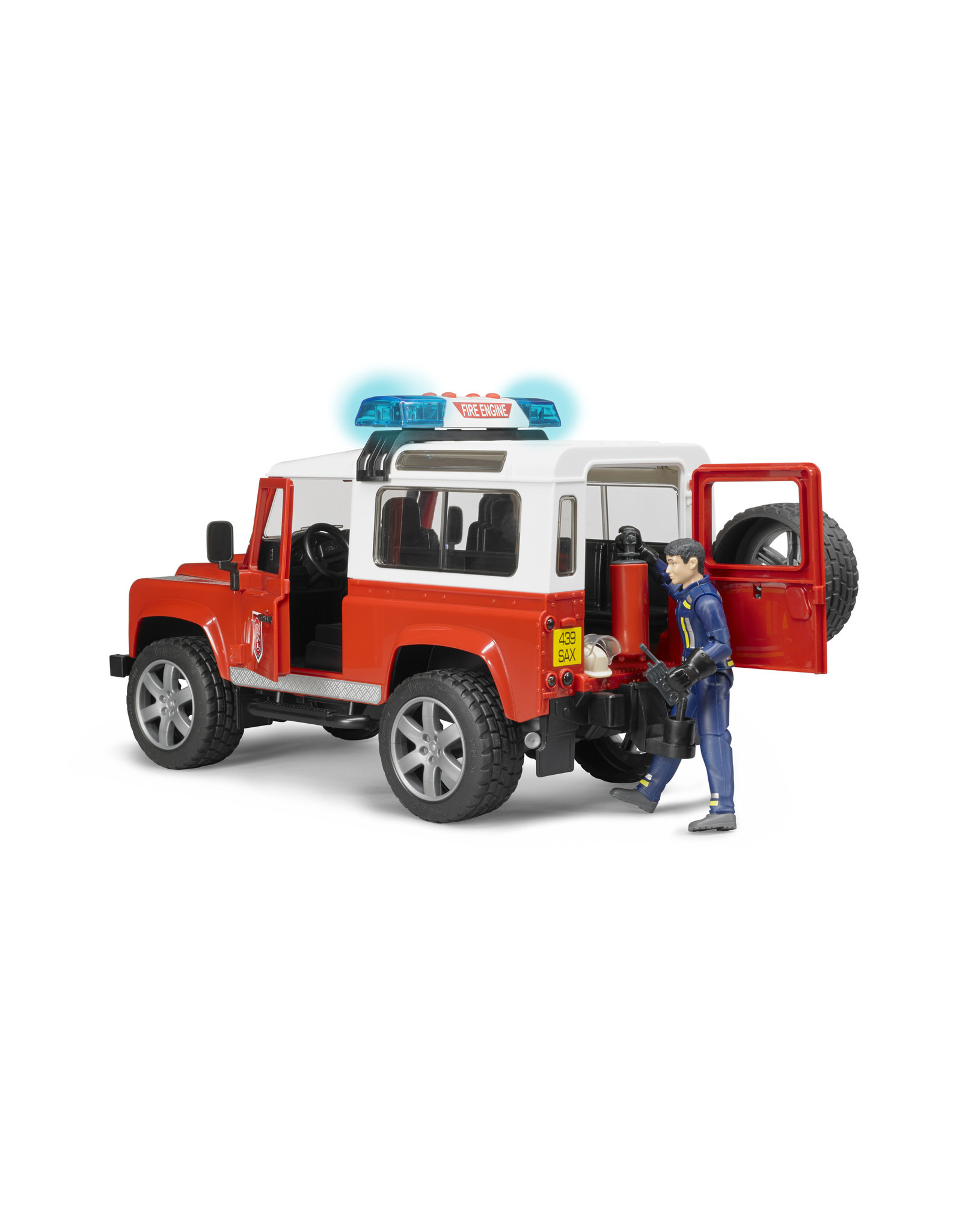 Bruder Bruder 02596 Land Rover Defender Brandweerauto met Brandweerman (1:16) + Licht- en Geluidsmodule