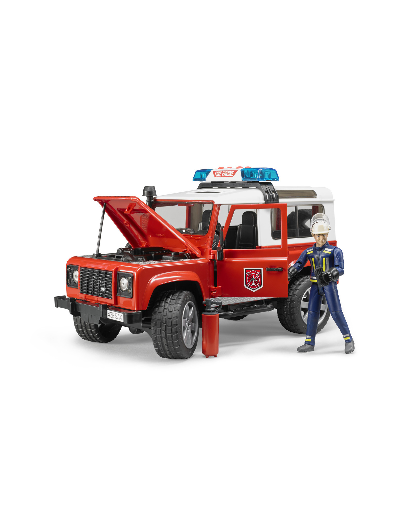 Bruder Bruder 02596 Land Rover Defender Brandweerauto met Brandweerman (1:16) + Licht- en Geluidsmodule