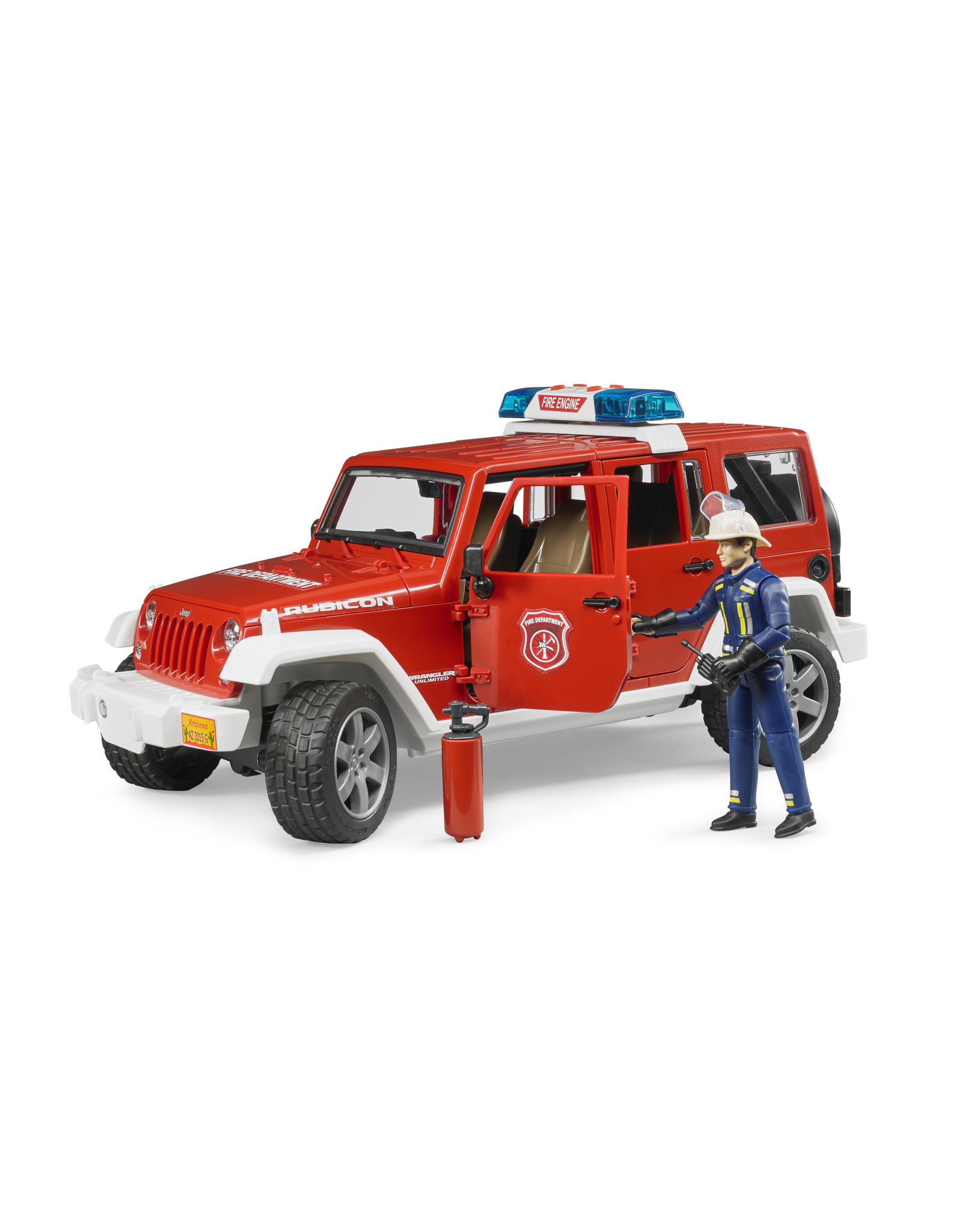 Bruder Bruder 02528 Jeep Wrangler Unlimited Rubicon Brandweerauto met Brandweerman (1:16) + Licht- en Geluidsmodule