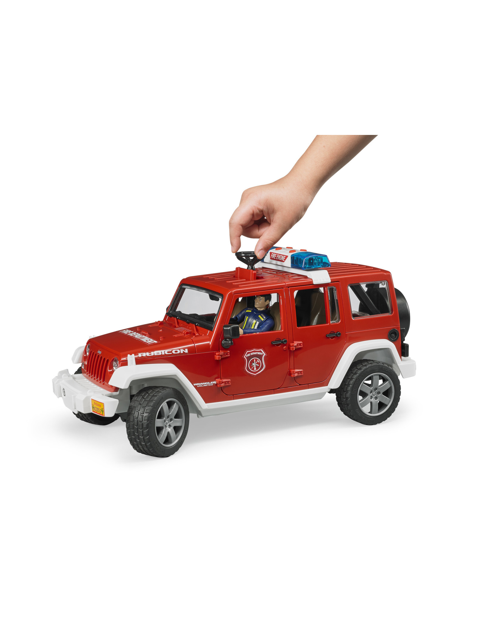 Bruder Bruder 02528 Jeep Wrangler Unlimited Rubicon Brandweerauto met Brandweerman (1:16) + Licht- en Geluidsmodule