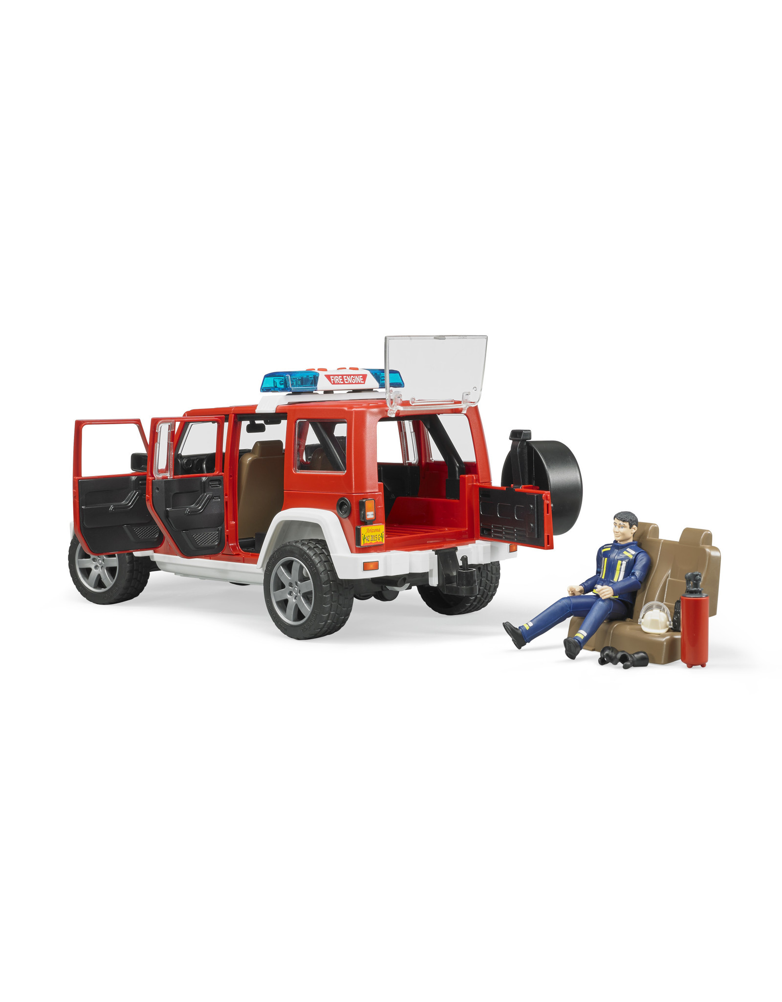 Bruder Bruder 02528 Jeep Wrangler Unlimited Rubicon Brandweerauto met Brandweerman (1:16) + Licht- en Geluidsmodule