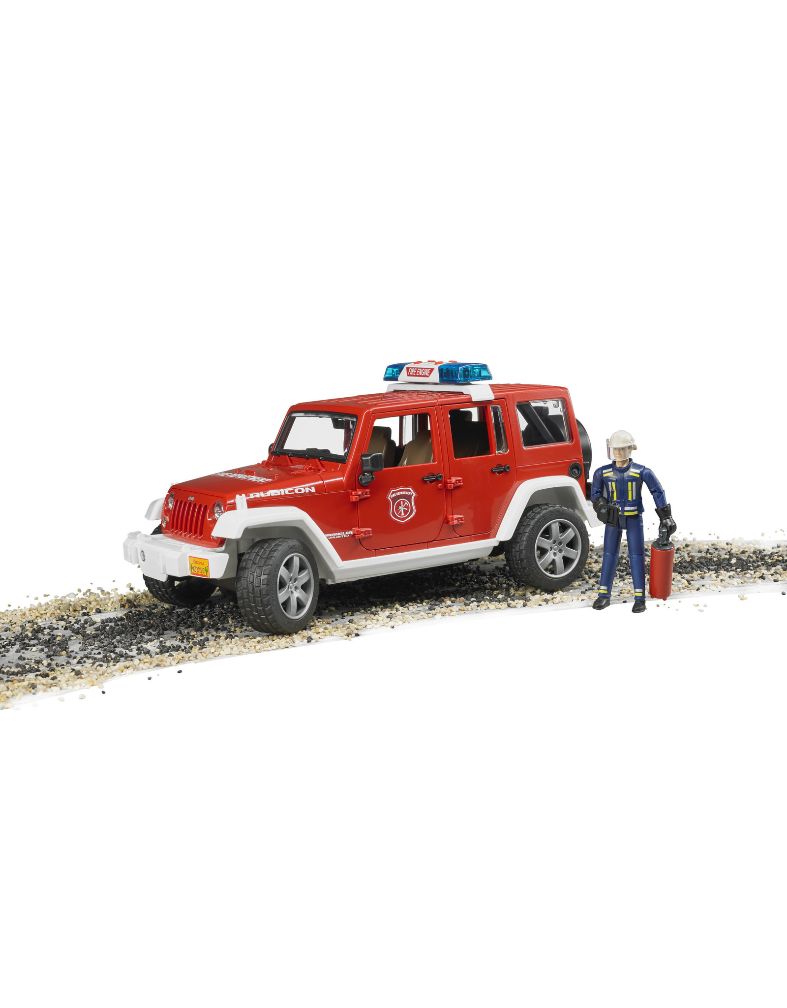 Bruder Bruder 02528 Jeep Wrangler Unlimited Rubicon Brandweerauto met Brandweerman (1:16) + Licht- en Geluidsmodule