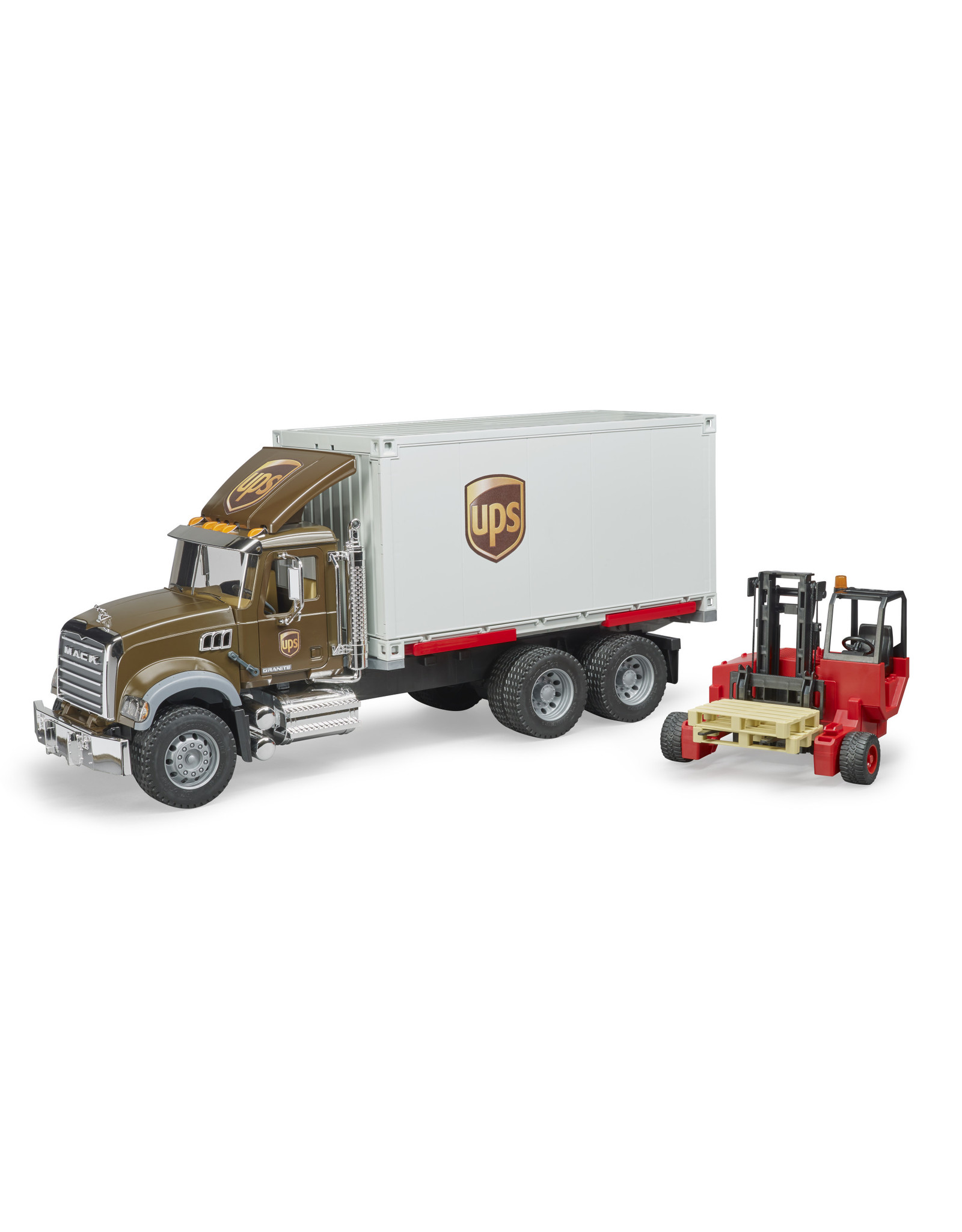 Bruder Bruder 02828 MACK Granite UPS Vrachtwagen met Vorkheftruck (1:16)