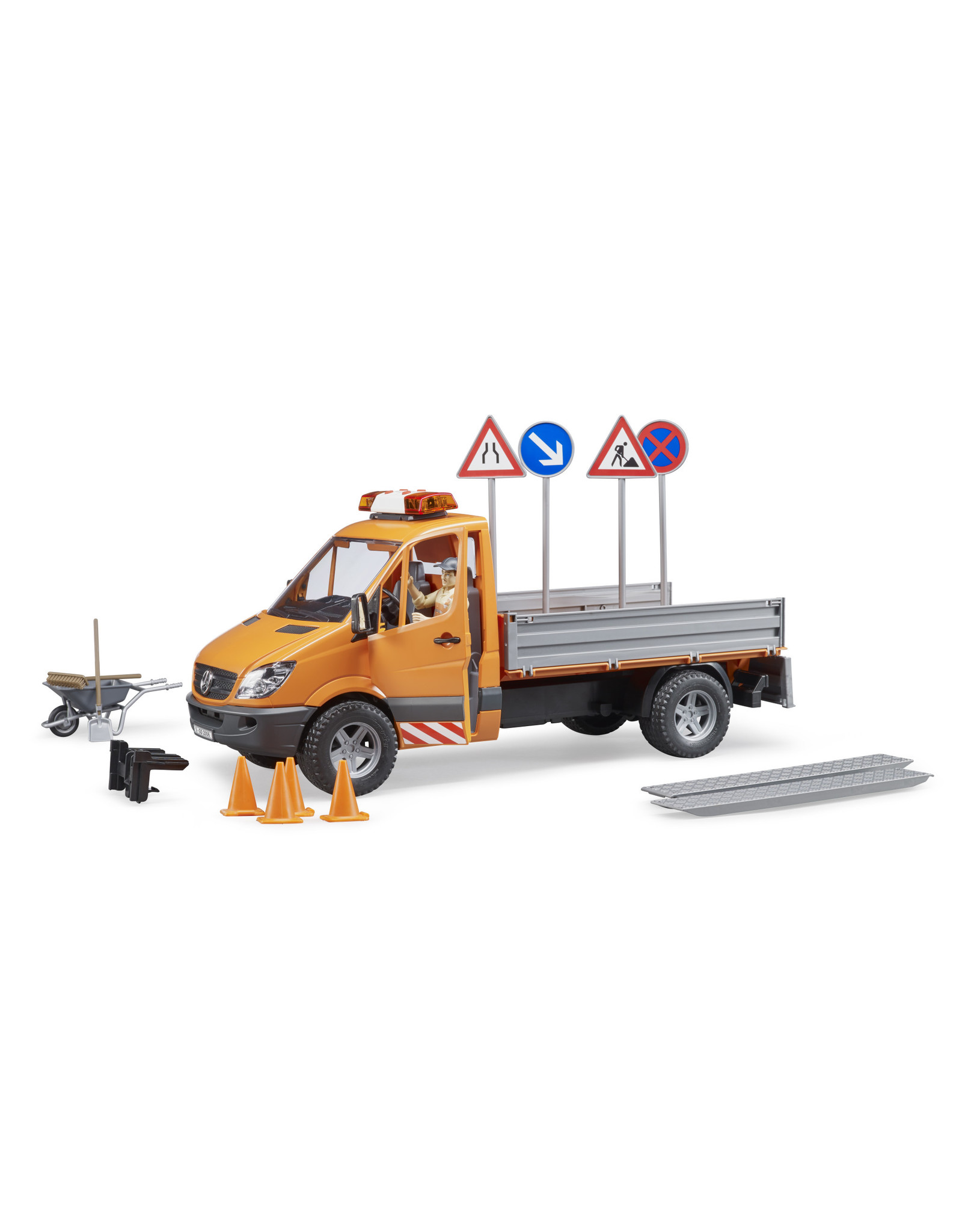 Bruder Bruder 02537 Mercedes Benz Sprinter Wegwerkzaamheden met Arbeider en Accessoires (1:16) + Licht- en Geluidsmodule