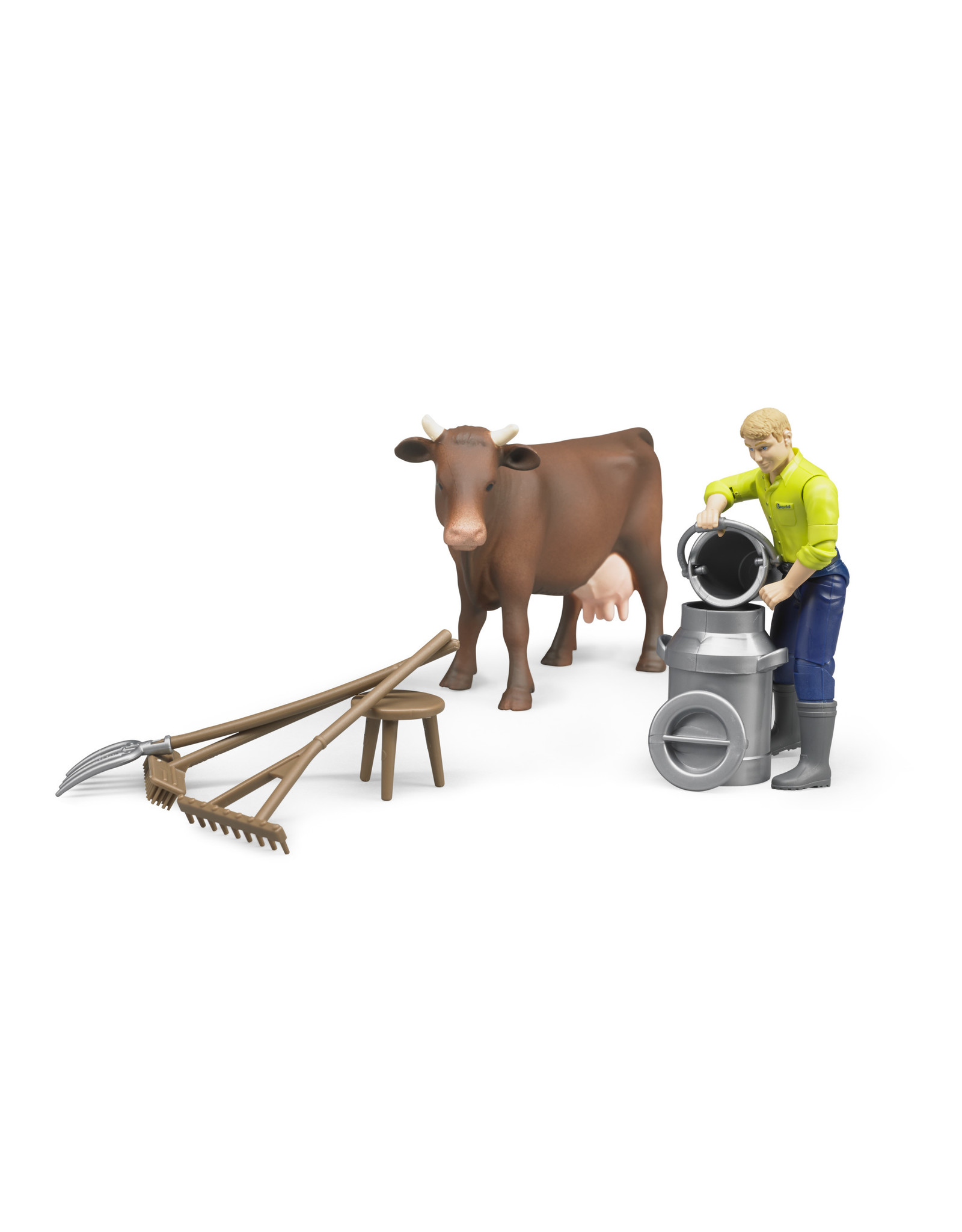 Bruder Bruder Bworld 62605 Boerderij Set met Boer, Koe en Accessoires