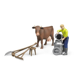 Bruder Bruder Bworld 62605 Boerderij Set met Boer, Koe en Accessoires