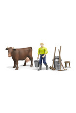 Bruder Bruder Bworld 62605 Boerderij Set met Boer, Koe en Accessoires