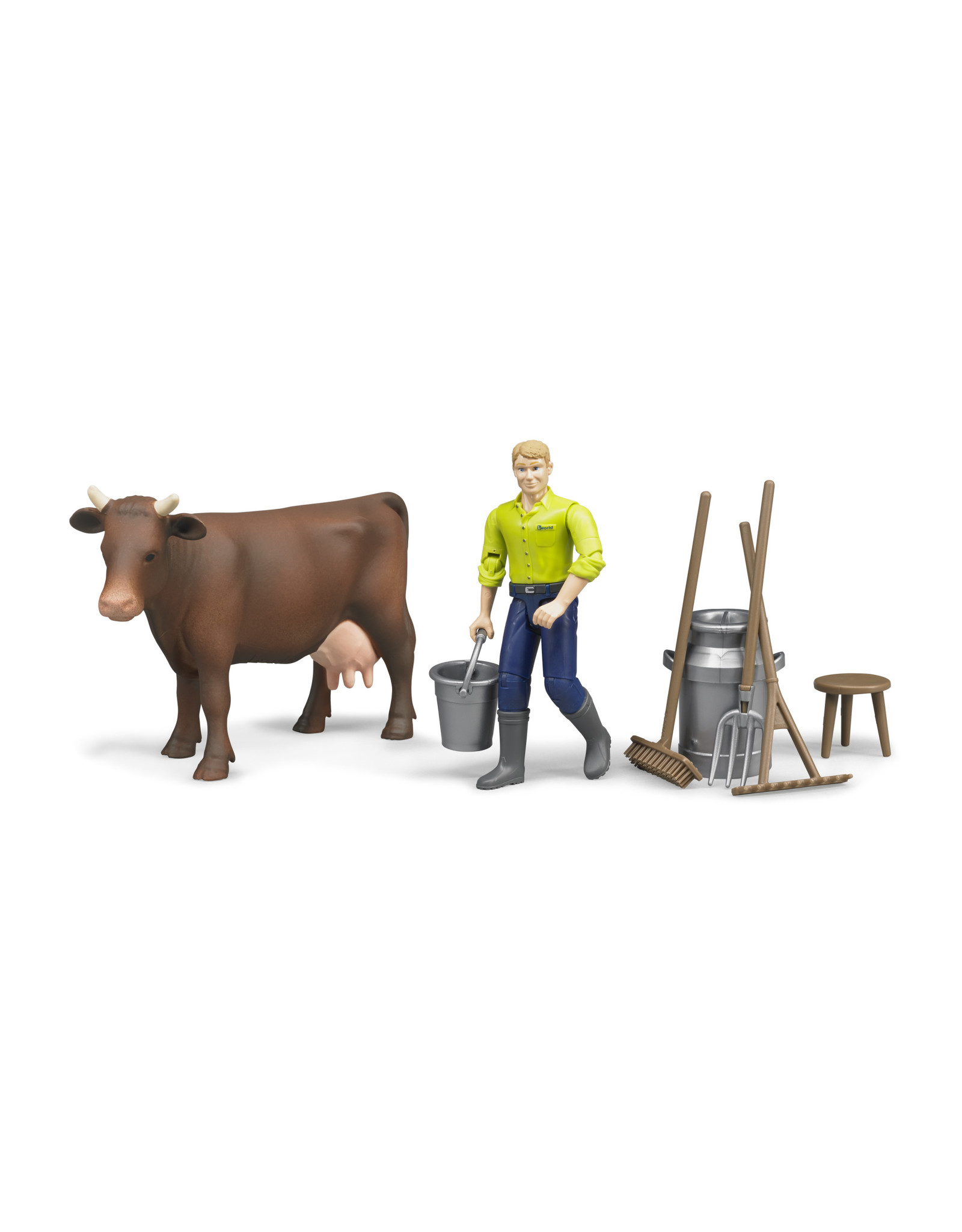 Bruder Bruder Bworld 62605 Boerderij Set met Boer, Koe en Accessoires