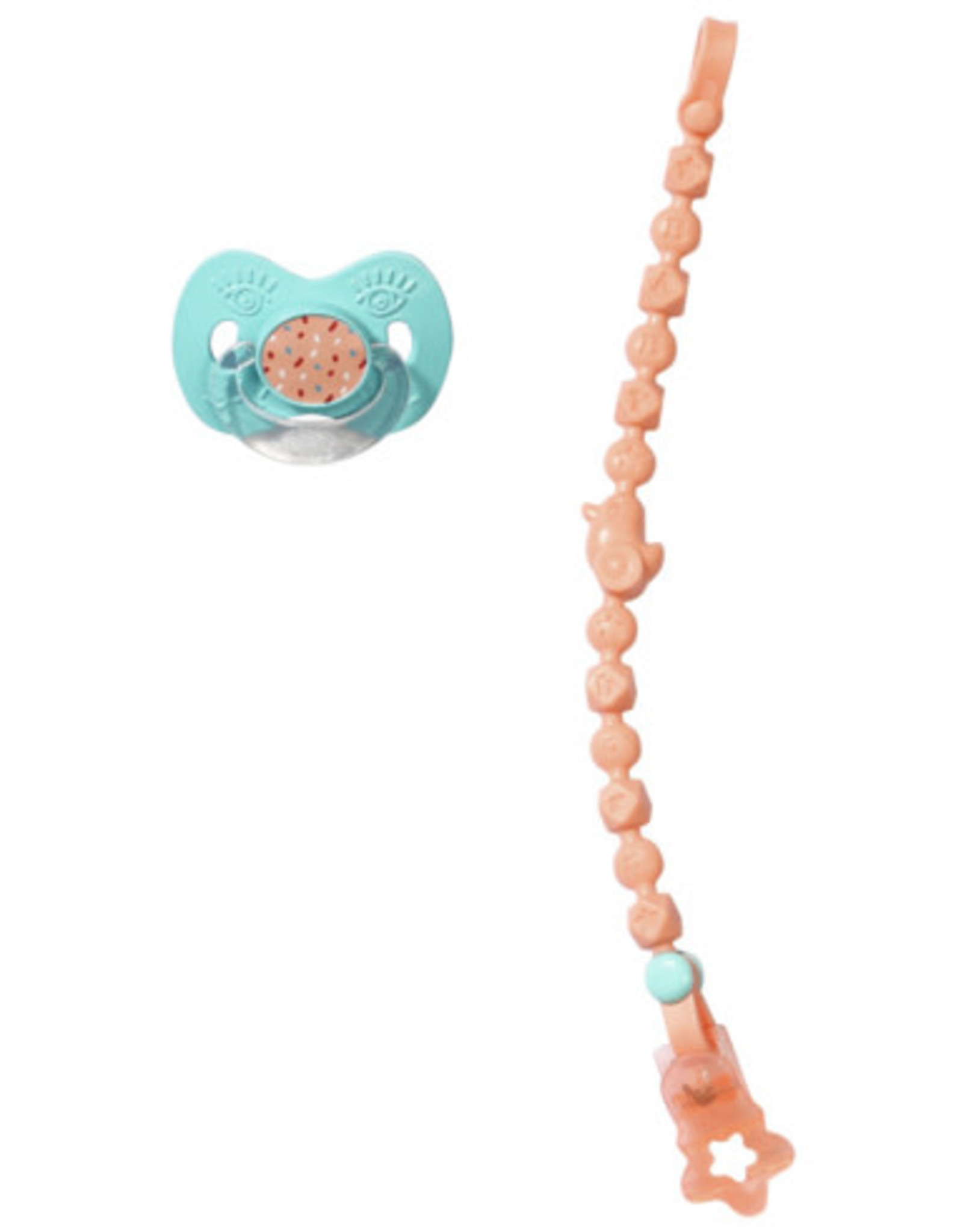 feit Pijnboom bespotten Magic Baby Born Fopspeen met ketting Roze/Blauw - Marja's Shop