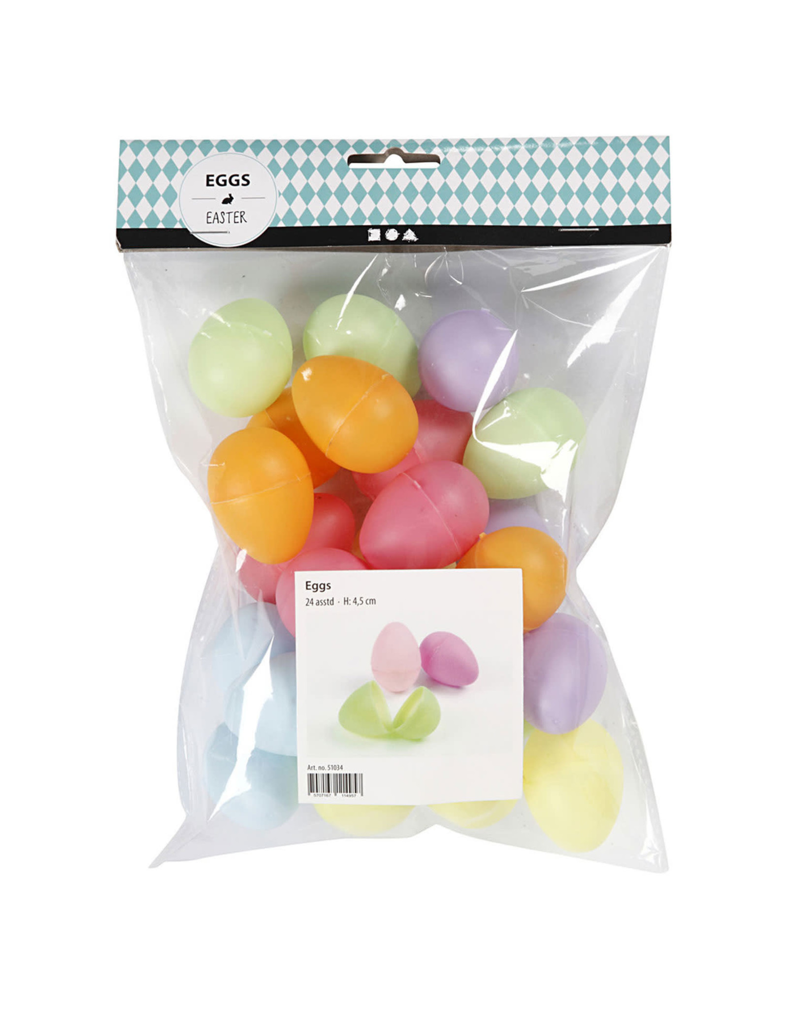 Plastic  Eieren gekleurd 4.5cm 24st assorti kleuren