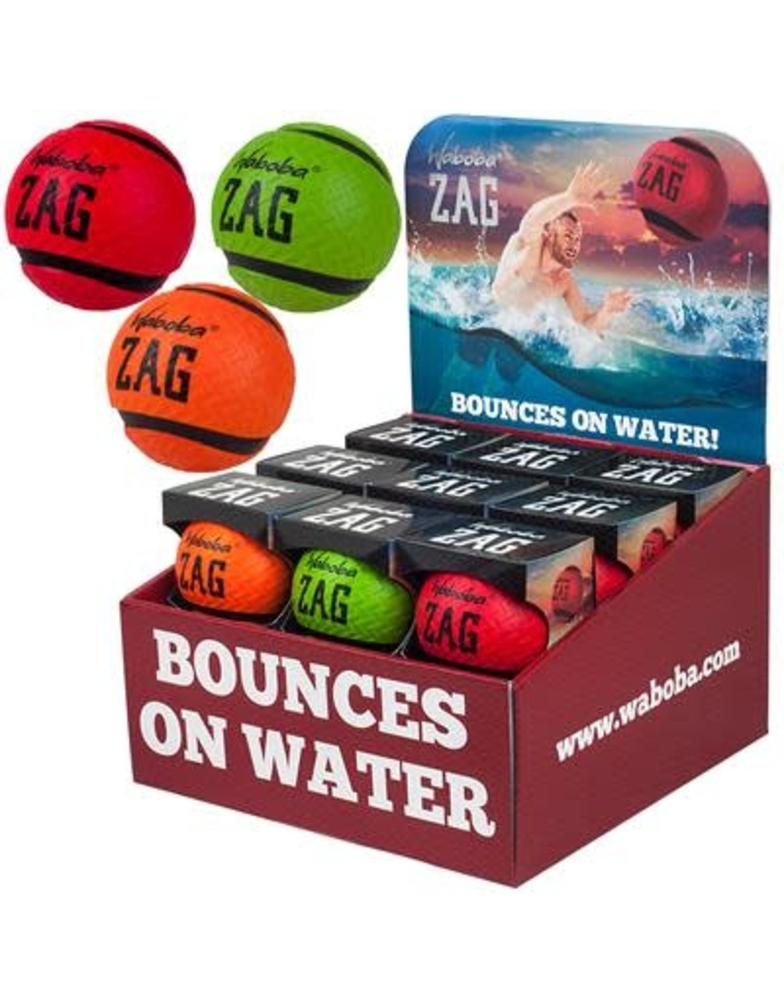 Waboba Waboba Zag Ball bounces on water, stuitert over water