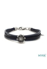 Mykk Zeeuwse Knop Armband Leer,  Blauw/Zwart