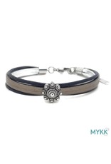 Mykk Zeeuwse Knop Armband  Leer Zwart, Zilver en Platinum