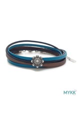 Mykk Zeeuwse Knop Armband Dubbel Zwart, Bruin en Turquoise Leer