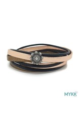 Mykk Zeeuwse Knop Armband  Dubbel Rosé Goud/Zwart Leer