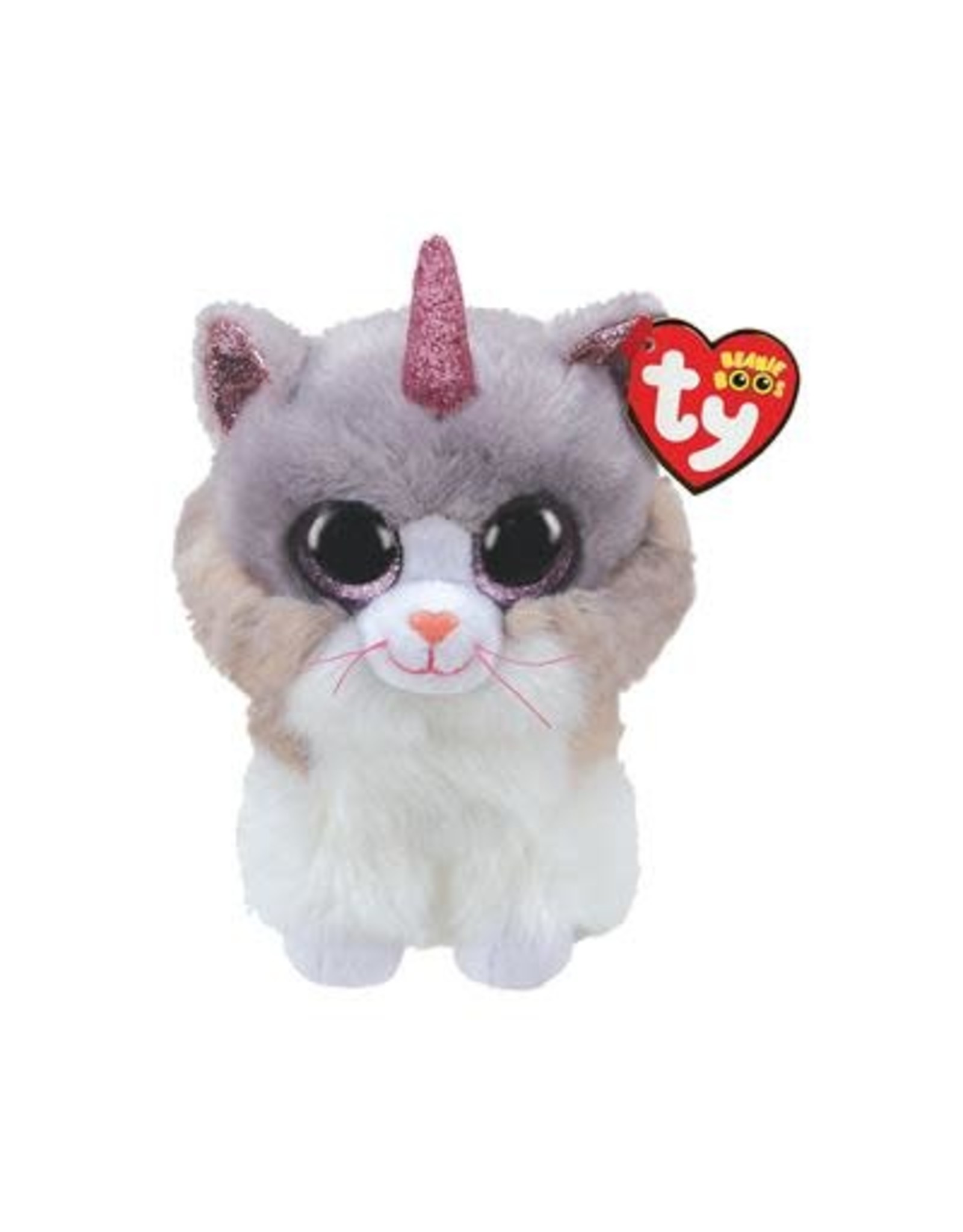 Ty Ty Beanie Boo's Asher de wit/grijs/paarse Kat 15cm