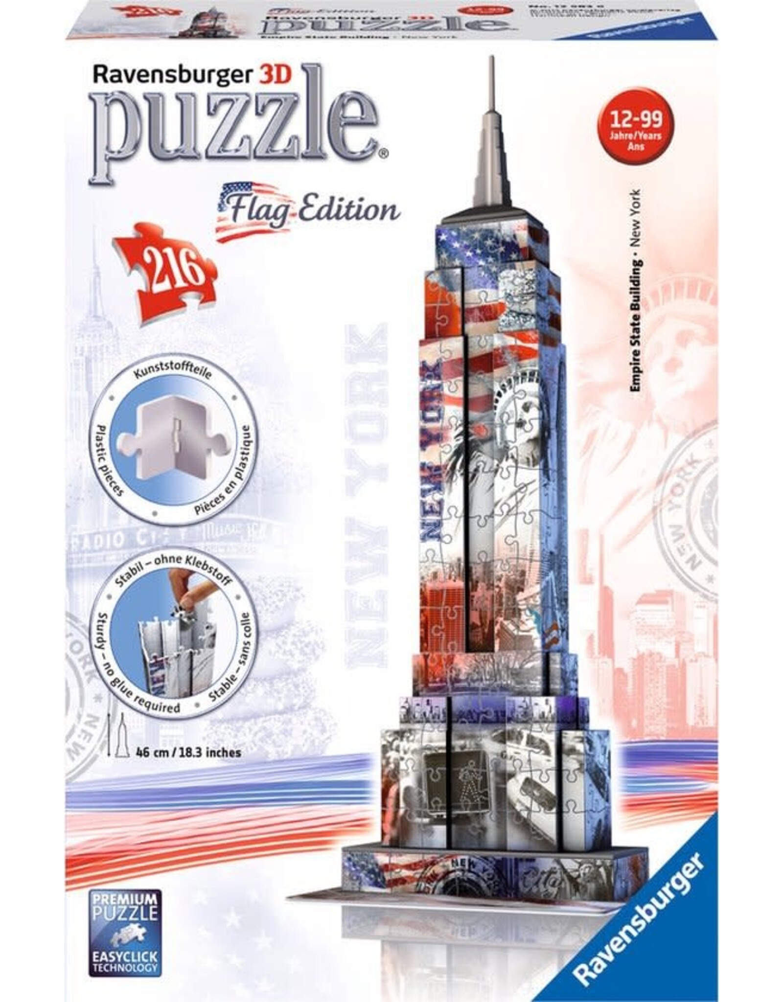 Ravensburger Ravensburger 3D Puzzel 125838 Empire State Building Flag Edition - 216 Stukjes