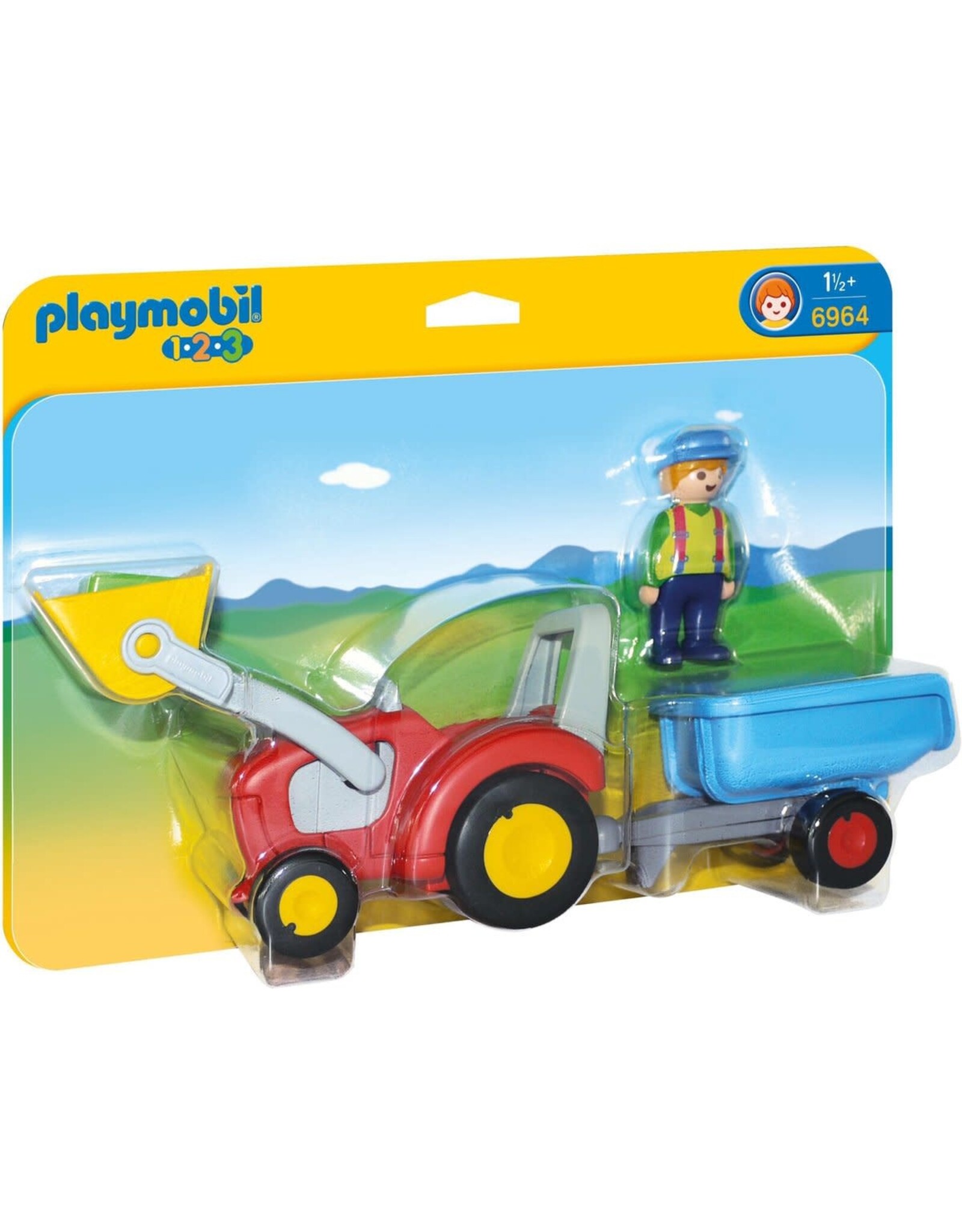 Playmobil Playmobil 1-2-3 6964 Boer met Tractor en Aanhangwagen