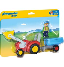 Playmobil Playmobil 1-2-3 6964 Boer met Tractor en Aanhangwagen