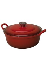 LeCreuset Le Creuset Gietijzeren Ronde Braadpan met Plaatstalen Deksel en RVS Knop, Kersenrood (28cm,  4.9l)