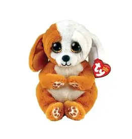Ty Ty Beanie Babies Ruggles de bruin/witte hond/pup 15cm