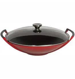 Le Creuset Gietijzeren Wok met Glazen Deksel Kersenrood - 36 cm