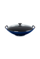 Le Creuset Gietijzeren Wok met Glazen Deksel  Kobalt Blauw - 36 cm