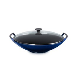 Le Creuset Gietijzeren Wok met Glazen Deksel  Kobalt Blauw - 36 cm