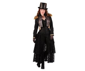 Steampunk jas dame kort, Zwart Steampunk jas dame kort, Zwart