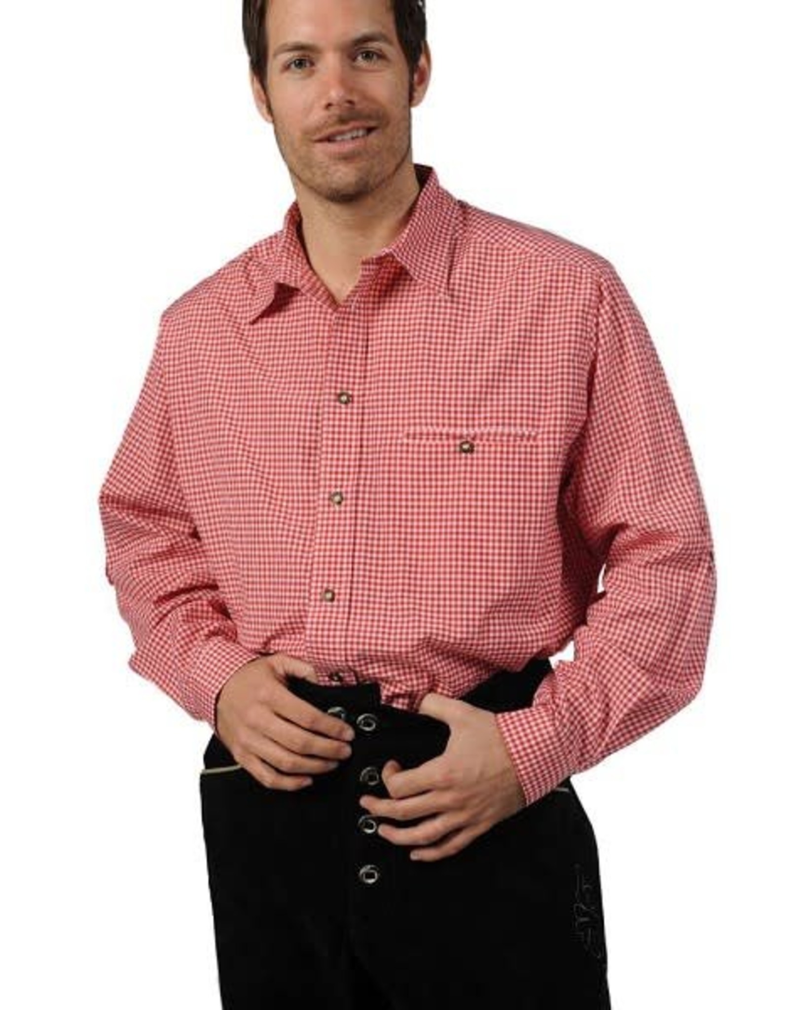 Tiroler herenblouse ruit rood-wit