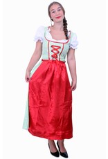 Tiroler jurk lang Sarah groen/wit ruitje, schortje rood