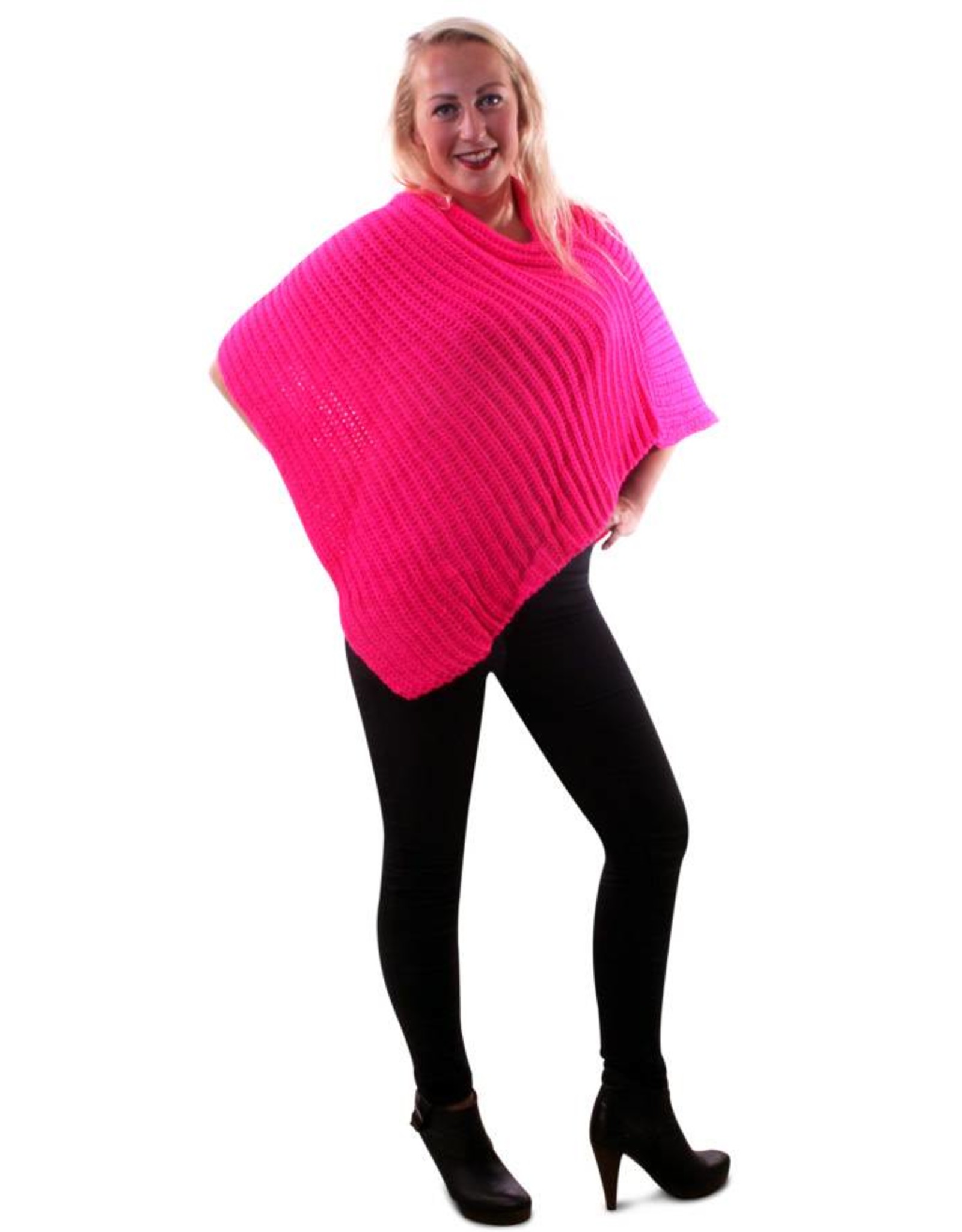 Poncho fluor pink gebreid