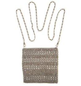 Handtas zilversteentjes + ketting lang 15 x 15cm