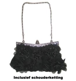 Handtas zwart + ruches + korte en lange ketting