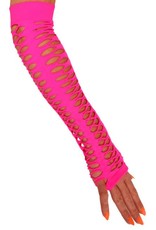 Handschoenen vingerloos grote gaten pink 40 cm